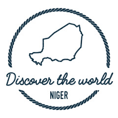 Niger Map Outline. Vintage Discover the World Rubber Stamp with Niger Map. Hipster Style Nautical Rubber Stamp, with Round Rope Border. Country Map Vector Illustration.