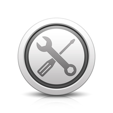 Spanner & Screwdriver &ndash; Light gray button with reflection & black