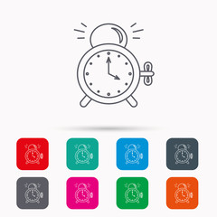 Alarm clock icon. Mechanical retro time sign.