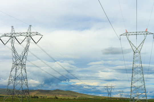 Outdoor Landscape and Great Power Lines. Infrastructure and Natu