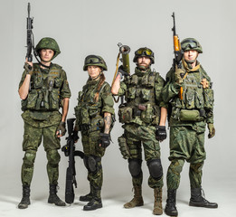 Group of russian soldiers  on white background