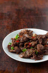 Spicy cumin lamb - traditional Uyghur dish  from Xinjiang region in China. 