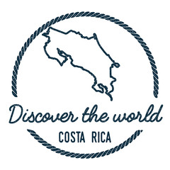Costa Rica Map Outline. Vintage Discover the World Rubber Stamp with Costa Rica Map. Hipster Style Nautical Rubber Stamp, with Round Rope Border. Country Map Vector Illustration.