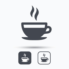 Coffee cup icon. Hot tea drink sign.