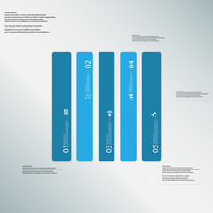 Rectangle illustration template consists of five blue parts on light-blue background