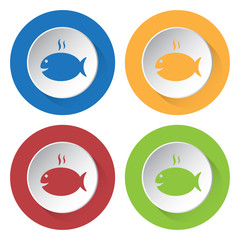 set of four icons - grilling fish with smoke