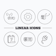 Electric plug, wi-fi router and projector icons.