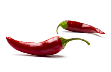 red chili or chilli cayenne pepper isolated on white background cutout