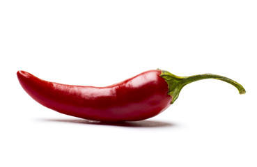 red chili or chilli cayenne pepper isolated on white background cutout