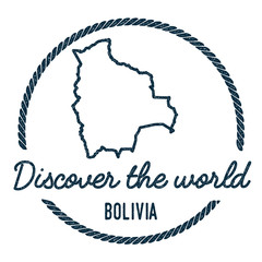 Bolivia Map Outline. Vintage Discover the World Rubber Stamp with Bolivia Map. Hipster Style Nautical Rubber Stamp, with Round Rope Border. Country Map Vector Illustration.