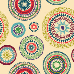 Mandala. Abstract round ornament seamless vector pattern. Grunge circles texture - 122068170