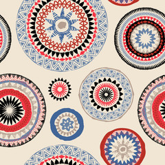Mandala. Abstract round ornament seamless vector pattern. Grunge circles texture - 122068344