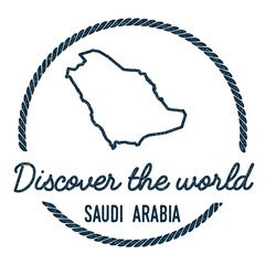 Saudi Arabia Map Outline. Vintage Discover the World Rubber Stamp with Saudi Arabia Map. Hipster Style Nautical Rubber Stamp, with Round Rope Border. Country Map Vector Illustration.