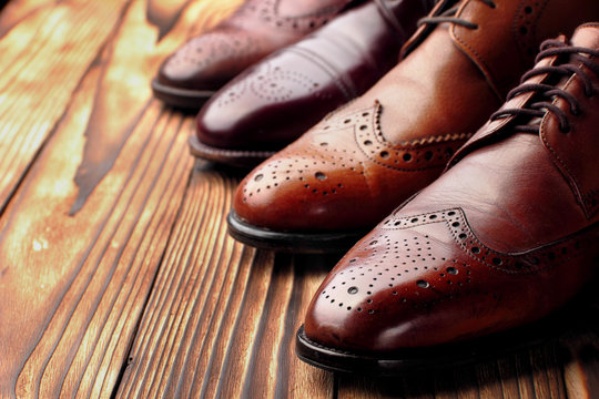 Fashion classical polished men's shades of brown oxford brogues.Selective focus