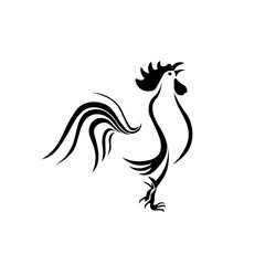 Black and white image of a rooster on a white background. 2017- year of the rooster. Tattoo. illustration