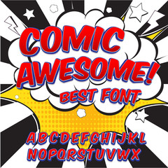 Creative high detail comic font. Alphabet in the style of comics, pop art.