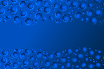 Wavy blue background. Flow of balls, bubbles. Space for text