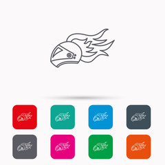 Helmet on fire icon. Motorcycle sport sign.