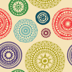 Mandala. Abstract round ornament seamless vector pattern. Grunge circles texture - 122070784