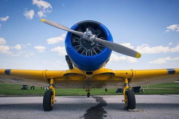 Frontal view of old vintage airplane