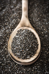 Chia seeds on wooden spoon

