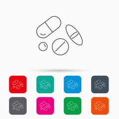 Pills icon. Medicine tablets or drugs sign.