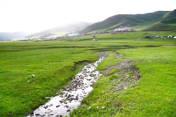  The ger camp in a large meadow at Ulaanbaatar , Mongolia
