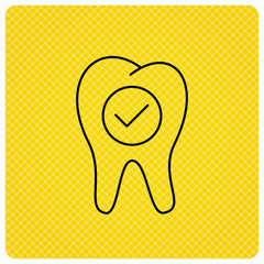 Check tooth icon. Stomatology sign.