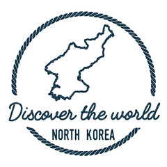 Korea, Democratic People's Republic Of Map Outline... Vintage Discover the World Rubber Stamp with Korea, Democratic People's Republic Of Map..