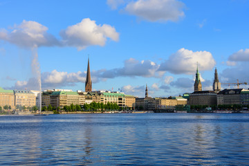 Panorama view at Inner Alster in Hamburg, Germany.