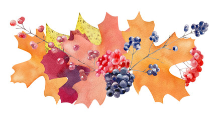hand painted watercolor mockup clipart template of autumn leaves - 122074335