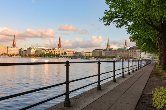 Panorama view at Inner Alster in Hamburg, Germany.