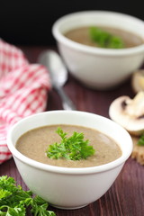 Delicious soup puree with mushrooms.