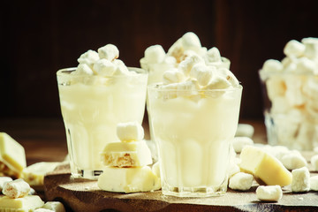 White liquid chocolate, selective focus