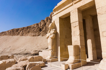 The temple of Hatshepsut near Luxor in Egypt.  Statues on facade