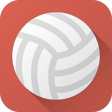 Vector illustration. Toy leather volleyball ball in flat design with long shadow. Square shape icon in simple design. Icon vector size 1024 corner radius 180