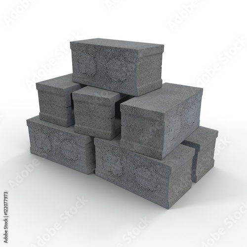 "Stack of Cinder Block Bricks isolated on white. 3D illustration" Stock