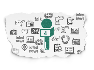 News concept: Microphone on Torn Paper background