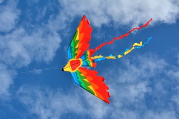Obraz na płótnie Canvas Magnifique cerf-volant dans un ciel bleu sur une plage de Bretagne