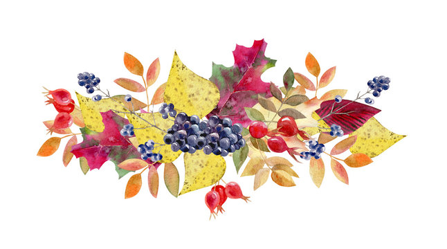 hand painted watercolor mockup clipart template of autumn leaves