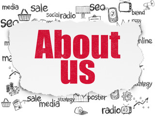 Fototapeta premium Advertising concept: About Us on Torn Paper background