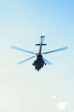 helicopter in the sky,close up of a  in flight in Russia