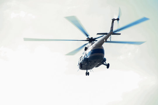 helicopter in the sky,close up of a in flight in Russia