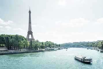 Seine in Paris with Eiffel tower in morning time