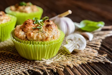  Savory muffins with mushrooms, eggs, green onion and basil © noirchocolate