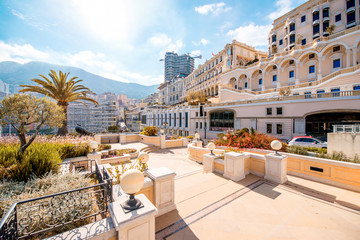 Beautiful modern residential buildings and hotels in Monte Carlo city in Monaco