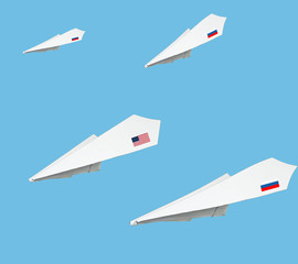 Fototapeta na wymiar Plane made from paper with flag.