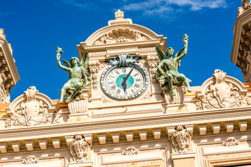 Beautiful clock with sculptures of Casino building in Monte Carlo in Monaco