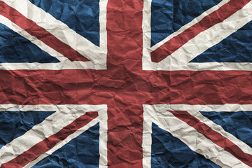 United Kingdom flag. Crumpled paper GB flag background