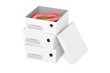 Red high heel shoes in the shoeboxes, 3D rendering